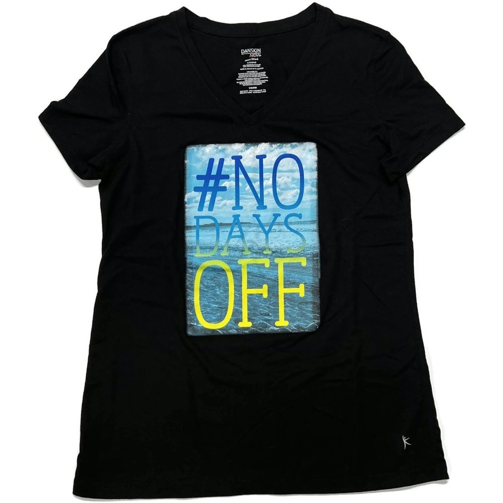 Danskin‎ Now Graphic T-Shirt Womens Small 4-6 Black Tee Top Dri More Semi Fitted